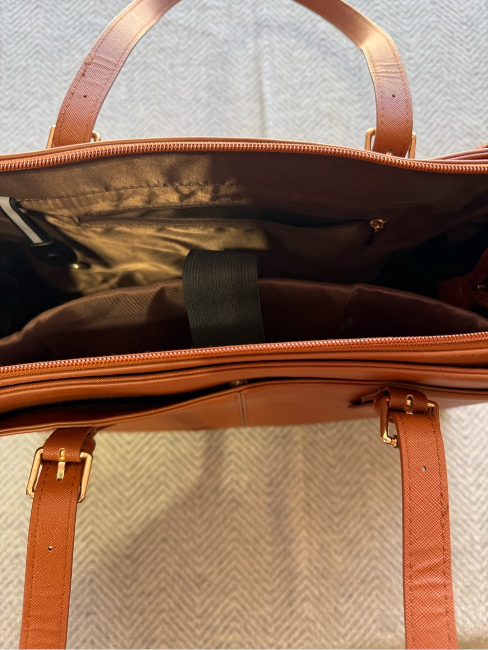 Tan Leather Tote Bag - Classic Work Tote - Picture 2 of 5